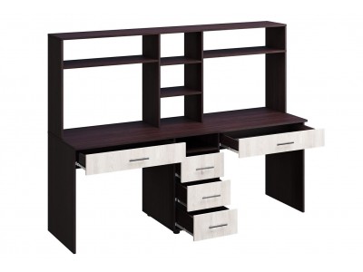 Двойно бюро с надстройка KC-02 (тъмно венге/нати)